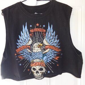 Patriotic men's cut off muscle black t shirt, L (42-44 Skull, Eagle
